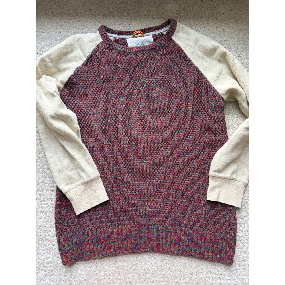 Koto Sweater Small Multicolor Raglan Waffle Knit Eclectic Grandpa Retro Gorpcore